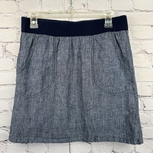 Toad&Co Lina Linen Pull-On Skirt Indigo Chambray Sz S
